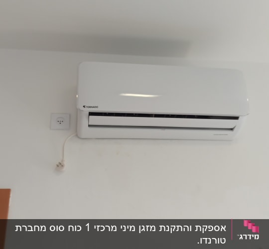 מזגן קיר לבן מותקן על קיר לבן
